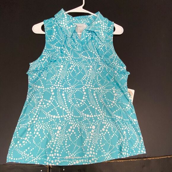 NWT X by GOTTEX Aqua Drop Ruffle Sleeveless Golf Tennis Polo Shirt Size S.NEW - Picture 1 of 9